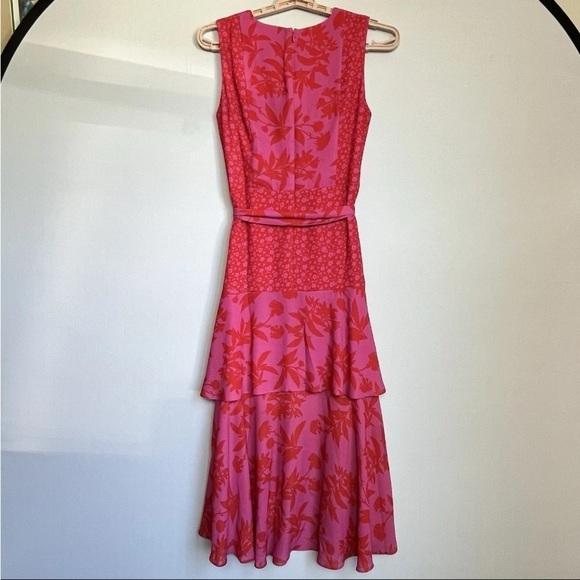 Sam Edelman Sz XS Dress Botanical Tiered Pink Coral Ruffle Midi Wedding Party EC - Picture 16 of 16
